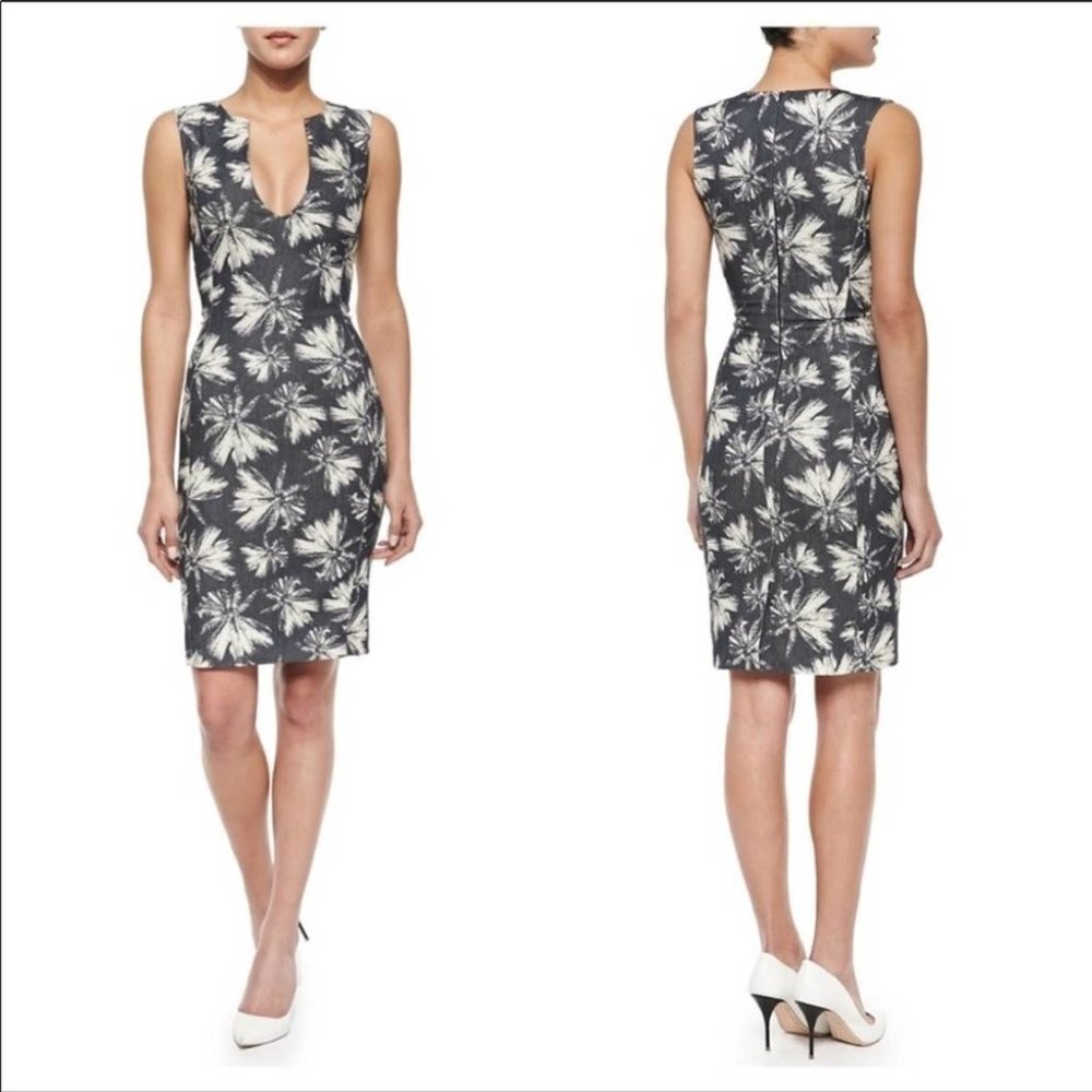 L’AGENCE Palm Tree Print Fitted Sheath Dress